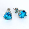 Silver Cubic Zirconia Blue Heart Earrings - Image 2