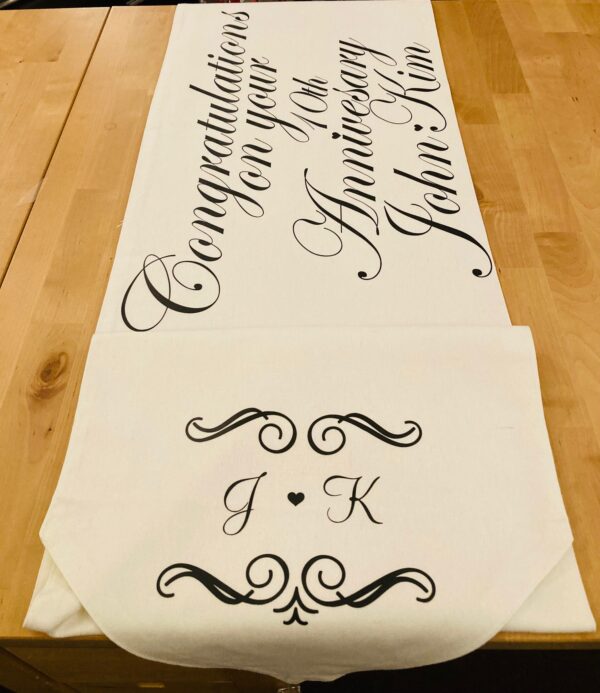 Black Personalised Cotton Table Runner 33 x 220cm - Image 3