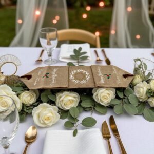 Beige Personalised Cotton Table Runner 32 x 220cm