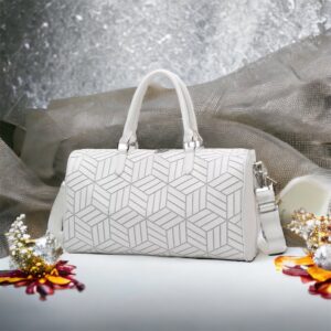 White Geometric Overnight -Sports Bag