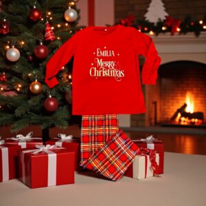 Dark Red Tartan Childrens Personalised Pyjamas