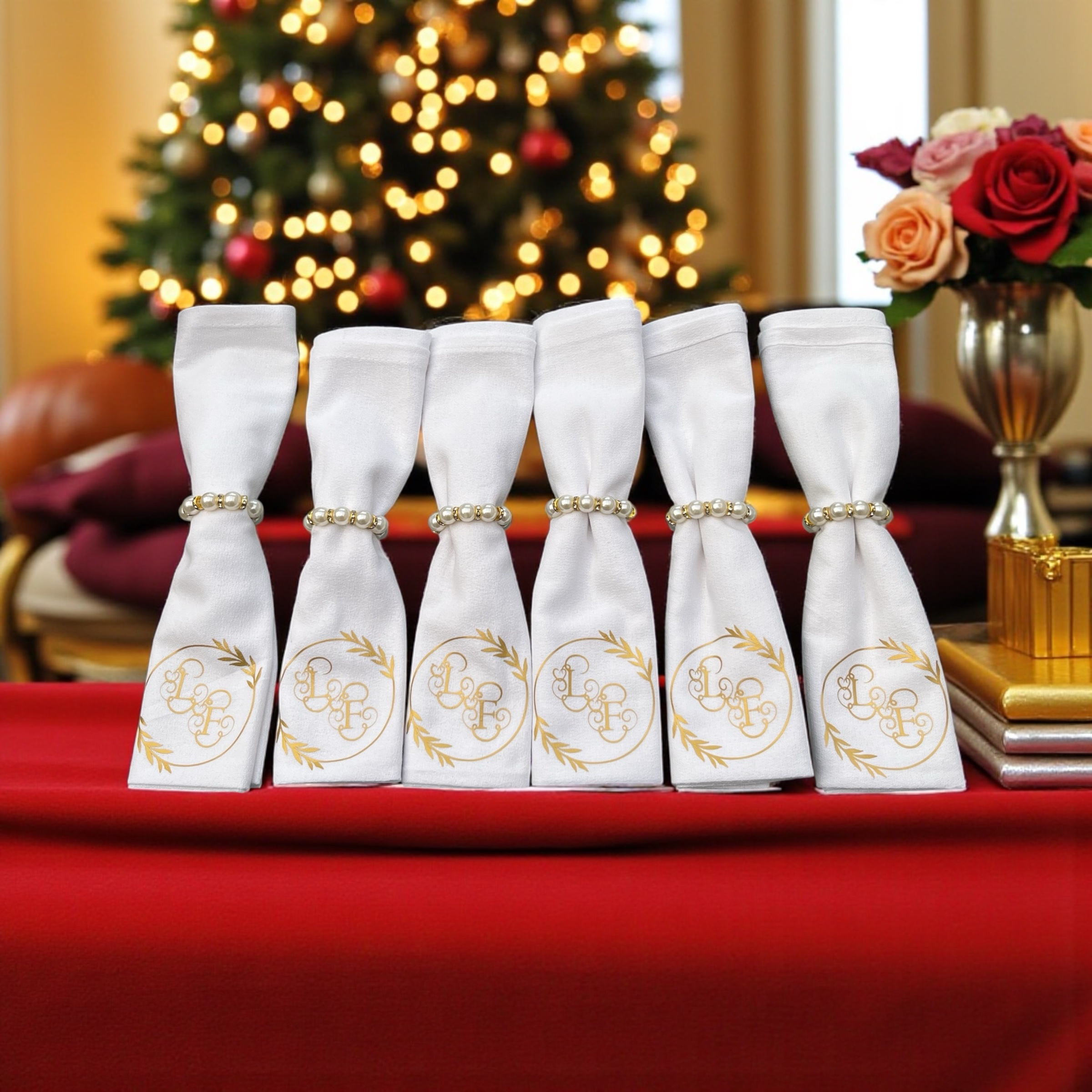 4 Personalised Serviettes With Napkin Rings