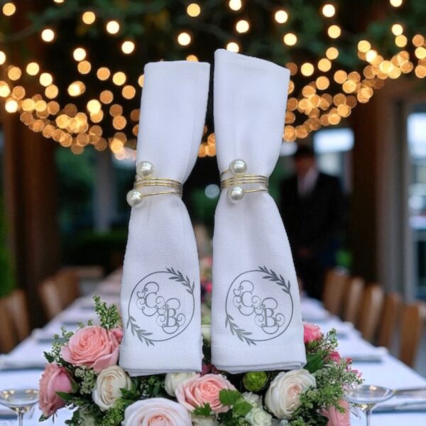 2 Personalised Serviettes With Rose Napkin Rings - Image 3