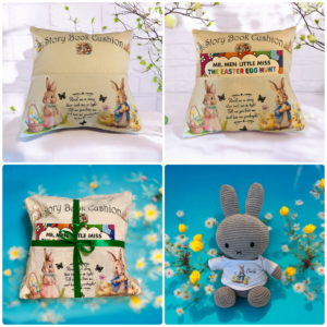 Easter Personalised Pocket Cushion-Book & Bunny Rabbit