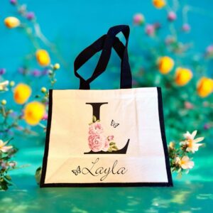 Personalised Floral Initial Jute Bag