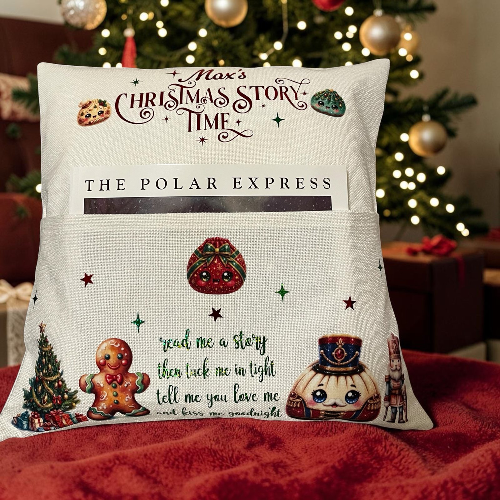 Christmas Story Time Personalised Pocket Cushion - Image 2